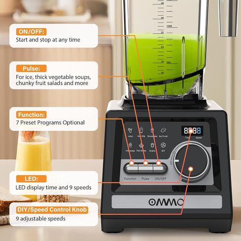OMMO Blender, Peak 1800W Smoothie Blender with 68oz BPA-Free Jar, Ice Crush in Saudi Arabia