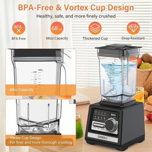 OMMO Blender, Peak 1800W Smoothie Blender with 68oz BPA-Free Jar, Ice Crush in Saudi Arabia