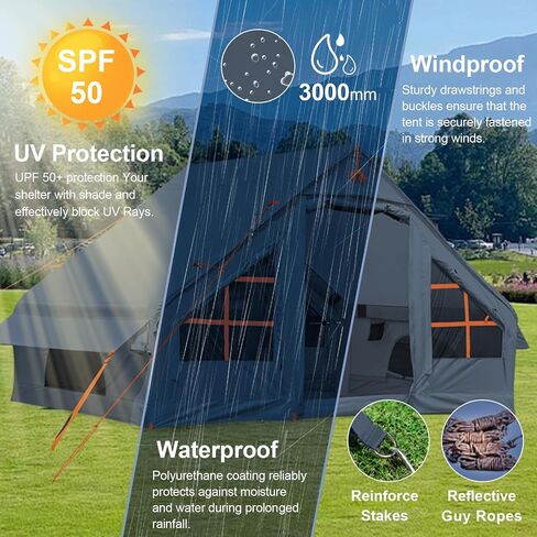 Inflatable Camping Tent,2/4/6/8/10 Person Glamping Inflatable Tents, Quick Setup Blow Up Tents with Pump, Waterproof Inflatable Tent for Camping, Air Glamping Tents for Adult in Kuwait