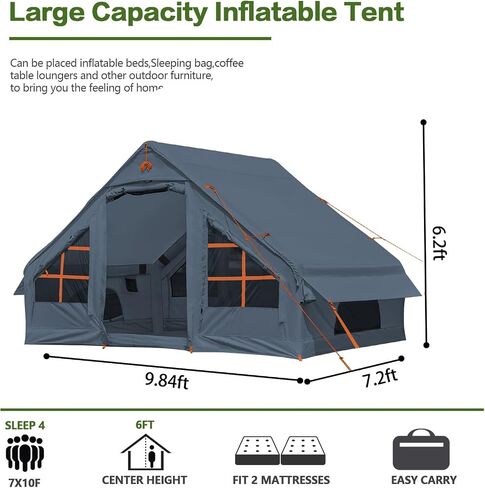Inflatable Camping Tent,2/4/6/8/10 Person Glamping Inflatable Tents, Quick Setup Blow Up Tents with Pump, Waterproof Inflatable Tent for Camping, Air Glamping Tents for Adult in Kuwait
