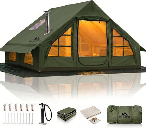 Large Inflatable Tents for Camping Adut 4/6/8/10 Person, 4 Season Blow Up Tent with Tarp Waterproof & Sunproof, Luxury Inflatable House with Stove Jack in Saudi Arabia