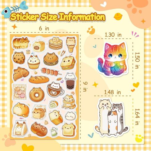 300 Cute Cat Stickers – Waterproof Vinyl Kawaii Style Stickers for Kids, Perfect for Water Bottles, Laptops, Luggage, Guitars, and Scrapbook Decorations in Kuwait