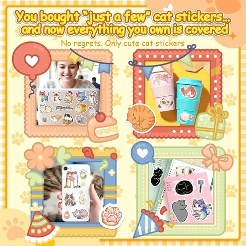300 Cute Cat Stickers – Waterproof Vinyl Kawaii Style Stickers for Kids, Perfect for Water Bottles, Laptops, Luggage, Guitars, and Scrapbook Decorations in Kuwait