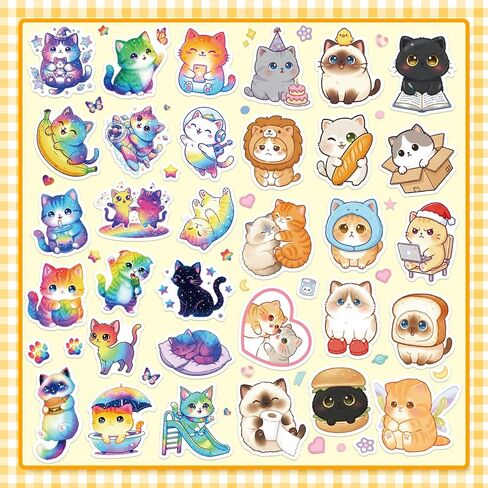 300 Cute Cat Stickers – Waterproof Vinyl Kawaii Style Stickers for Kids, Perfect for Water Bottles, Laptops, Luggage, Guitars, and Scrapbook Decorations in Kuwait