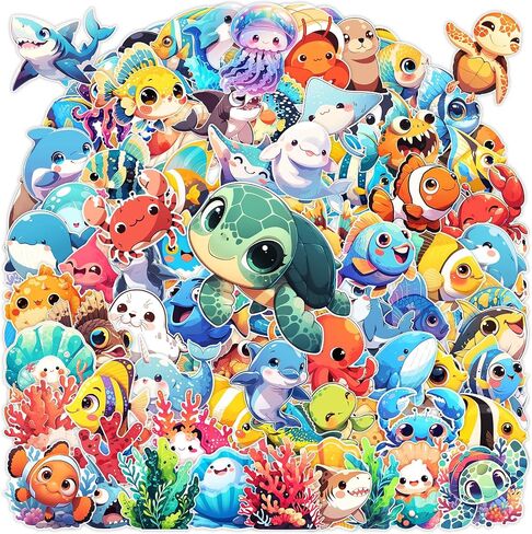 100 Pcs Cartoon Ocean Animal Stickers Pack for Kids Teens Adults in Saudi Arabia