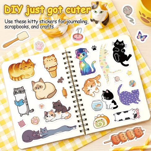 300 Cute Cat Stickers – Waterproof Vinyl Kawaii Style Stickers for Kids, Perfect for Water Bottles, Laptops, Luggage, Guitars, and Scrapbook Decorations in Kuwait