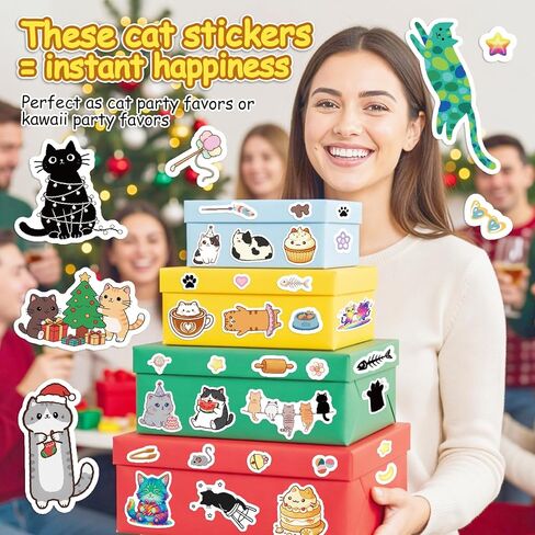 300 Cute Cat Stickers – Waterproof Vinyl Kawaii Style Stickers for Kids, Perfect for Water Bottles, Laptops, Luggage, Guitars, and Scrapbook Decorations in Kuwait