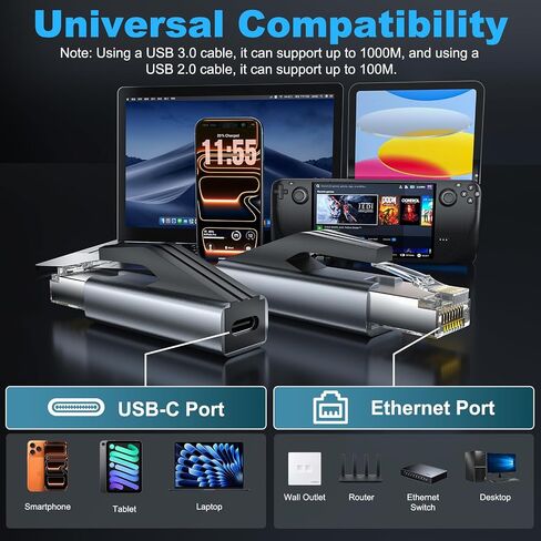 USB-C to Ethernet Adapter 1Gbps, Driver Free RJ45 to USB C Aluminum Adapter in Kuwait