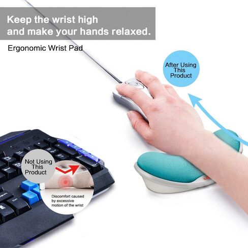 Memory Foam Mouse Wrist Rest Keyboard Pad Anti-Skid Mousepad Support Mat for Office Computer Laptop Mac- Durable Comfortable Lightweight Easy Typing Pain Relief (Blue) in Kuwait