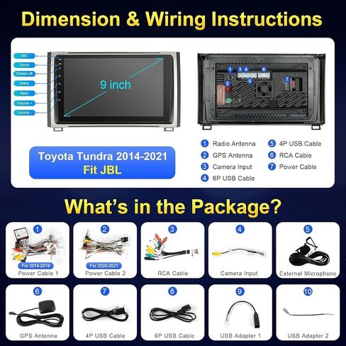 8 Core Radio Stereo for Toyota Tundra 2014-2021（ fit JBL or no JBL ） with Wireless CarPlay & Android Auto, 4+64G 9 Inch QLED Toyota Tundra Head Unit,Steering Wheel Control, GPS Navagation,AM/FM Radio in Saudi Arabia