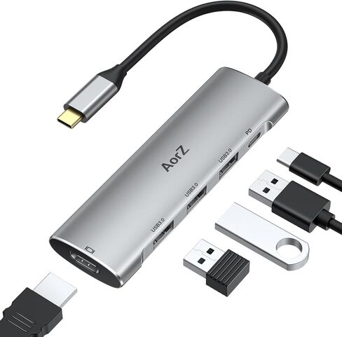 USB C Hub,USB C Hub Multiport Adapter 4K@60Hz AorZ 5 in 1 USBC to Hdmi Adapter with 1 * 4K HDMI Output, 3*USB 3.0 Ports,1*PD, Adapter for MacBook,Steam Deck and Most Type C Devices in Kuwait