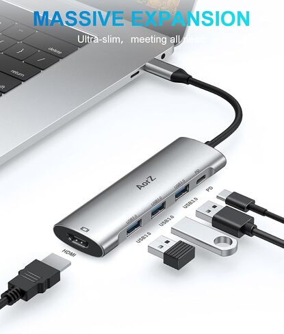 USB C Hub,USB C Hub Multiport Adapter 4K@60Hz AorZ 5 in 1 USBC to Hdmi Adapter with 1 * 4K HDMI Output, 3*USB 3.0 Ports,1*PD, Adapter for MacBook,Steam Deck and Most Type C Devices in Kuwait