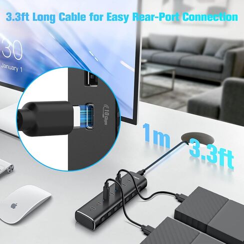 RSHTECH 7-Port Powered USB C 3.2 Hub 10Gbps, RSH-H7C in Kuwait
