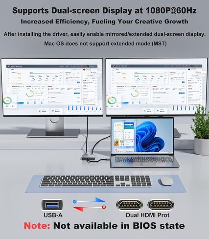 USB to Dual HDMI Adapter 1080P 60Hz, USB A 3.0 to HDMI Adapter for Laptop, PC, Desktop, Compatible with Mac OS, Windows 7/8/10/11 - Requires Driver Installation in Kuwait