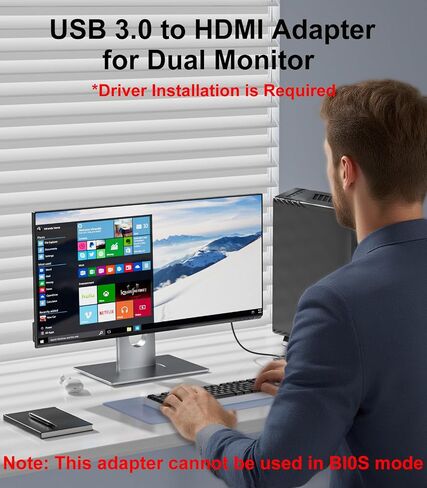 USB to Dual HDMI Adapter 1080P 60Hz, USB A 3.0 to HDMI Adapter for Laptop, PC, Desktop, Compatible with Mac OS, Windows 7/8/10/11 - Requires Driver Installation in Kuwait