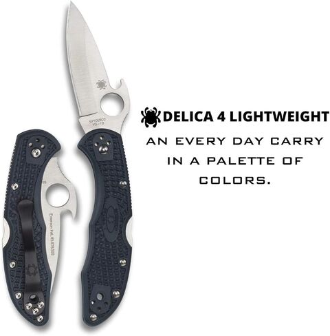 Spyderco Delica 4 Lightweight 7.15" Signature Folding Knife with 2.90" Saber-Ground Steel Blade and Emerson Opener - PlainEdge Grind - C11PGYW in Kuwait