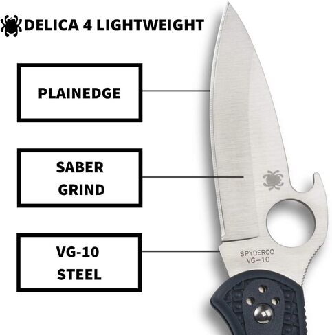 Spyderco Delica 4 Lightweight 7.15" Signature Folding Knife with 2.90" Saber-Ground Steel Blade and Emerson Opener - PlainEdge Grind - C11PGYW in Kuwait