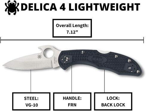 Spyderco Delica 4 Lightweight 7.15" Signature Folding Knife with 2.90" Saber-Ground Steel Blade and Emerson Opener - PlainEdge Grind - C11PGYW in Kuwait