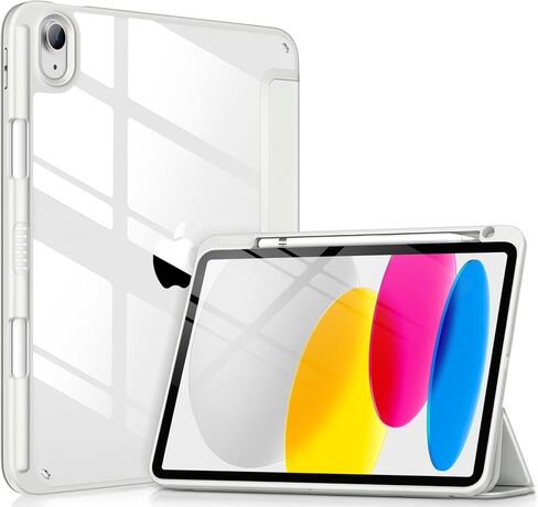 حافظة VIKESI لجهاز iPad (A16) 11 بوصة 2025 وiPad الجيل العاشر 10.9 بوصة 2022، غطاء خلفي شفاف وغطاء إطار مقاوم للصدمات من مادة TPU [حامل قلم رصاص مدمج، يدعم النوم/الاستيقاظ التلقائي] - أبيض in Kuwait