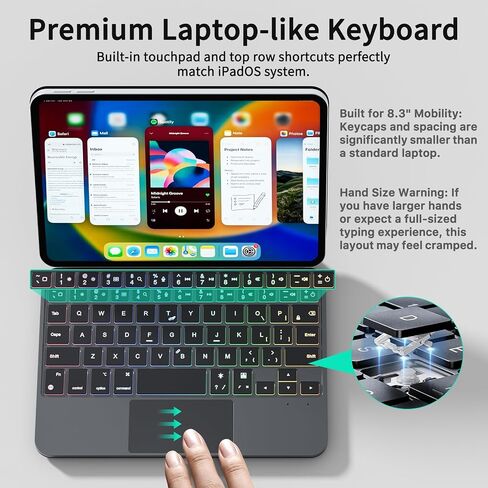 LAUDTEC Magnetic Keyboard Case Compatible with iPad mini 7th Gen (A17 Pro, 2024) & for iPad mini 6 (2021) 8.3-inch, Ultra-Light Floating Cantilever Stand, Smart Trackpad, 5-Row Backlit - Black in Kuwait