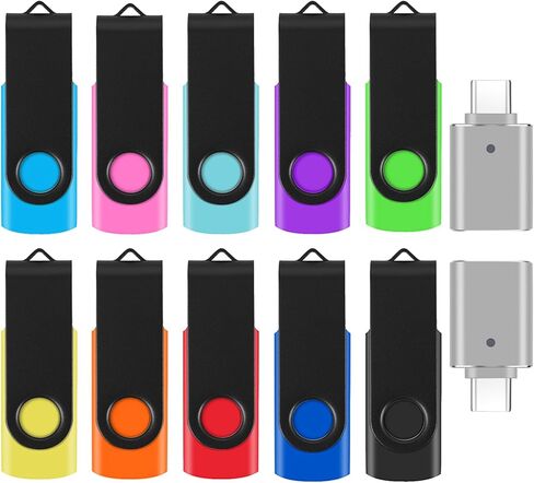 10 محركات أقراص فلاش سعة 16 جيجابايت مع محولين USB C، محرك إبهام، شريحة ذاكرة متوافقة مع أجهزة الكمبيوتر الشخصية وأجهزة الكمبيوتر المحمولة وأجهزة Mac ومحولات لأجهزة USB C (10 ألوان مختلطة) in Kuwait