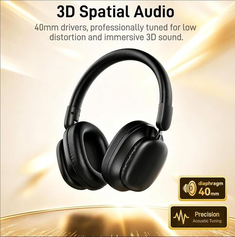Bluetooth Headphones Over Ear, 75H Playtime Wireless Headphones with Microphone, Foldable Lightweight Headset with 3 EQ Modes, 3D Stereo Sound Low Latency for Travel Work Cellphone in Kuwait