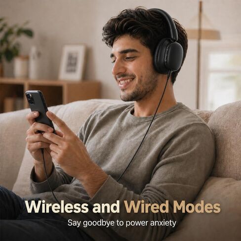 Bluetooth Headphones Over Ear, 75H Playtime Wireless Headphones with Microphone, Foldable Lightweight Headset with 3 EQ Modes, 3D Stereo Sound Low Latency for Travel Work Cellphone in Kuwait