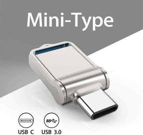Type C USB Flash Drive 64GB 2 in 1 USB Sticks OTG Type C+ USB 3.0 Dual Drive Waterproof Memory Stick with Keychain Metal-Silver Color in Kuwait