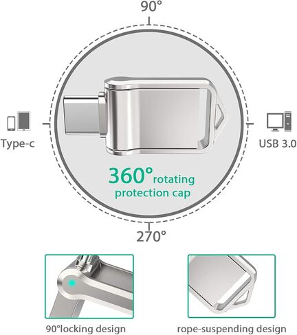 Type C USB Flash Drive 64GB 2 in 1 USB Sticks OTG Type C+ USB 3.0 Dual Drive Waterproof Memory Stick with Keychain Metal-Silver Color in Kuwait
