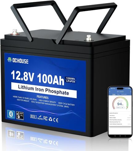 DC HOUSE 12V 100Ah Bluetooth LiFePO4 بطارية ليثيوم محرك التصيد in Kuwait