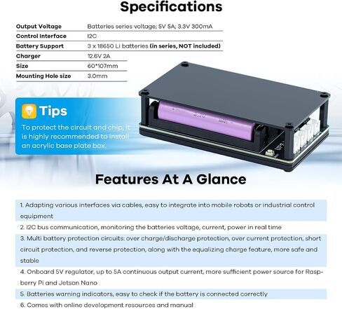 LAFVIN Uninterruptible Power Supply (UPS) Module for Raspberry Pi/Jetson Nano Supports Charging and Power Output at The Same Time 3S & 5V 5A Output in Kuwait