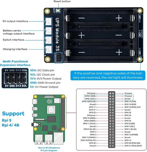 LAFVIN Uninterruptible Power Supply (UPS) Module for Raspberry Pi/Jetson Nano Supports Charging and Power Output at The Same Time 3S & 5V 5A Output in Kuwait