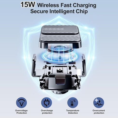3 in 1 Wireless Car Charger, Phone Holders for Your Car 15W Fast Charging Auto Clamping, Car Phone Mount for iPhone 17 16 15 14 13 Mini Pro Max XR, Samsung Galaxy S25 Ultra S24 S23 S22 S21 in Kuwait
