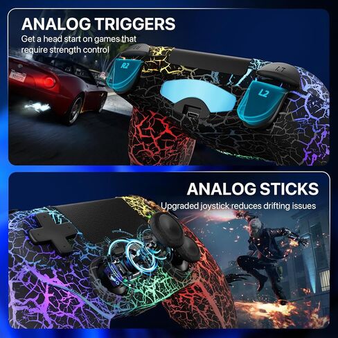 وحدة تحكم ISHAKO لجهاز PS4، وحدة تحكم لاسلكية باللون الأسود لجهاز Sony PlayStation 4/Pro/Slim، جهاز تحكم عن بعد مع ضوء RGB قابل للتعديل/بطارية 1000 مللي أمبير/ساعة/مستشعر حركة 6 محاور/اهتزاز مزدوج in Kuwait