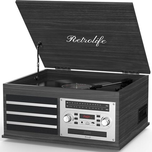 Retrolife® Record Players 10-in-1 Music Center Vinyl Turntables, Black in Kuwait
