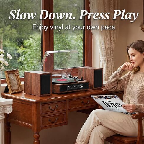 Vinyl Record Player 6 Speakers Loud Sound with 4+2 External Stereo Speakers,Bluetooth 3-Speed Turntable, Vinyl to USB Recording, 6-Speaker Audio System for Living Room Home Entertainment in Kuwait