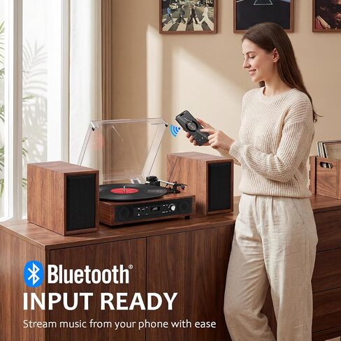 Vinyl Record Player 6 Speakers Loud Sound with 4+2 External Stereo Speakers,Bluetooth 3-Speed Turntable, Vinyl to USB Recording, 6-Speaker Audio System for Living Room Home Entertainment in Kuwait