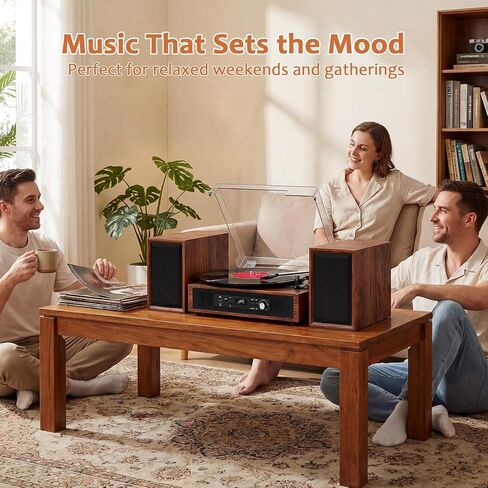 Vinyl Record Player 6 Speakers Loud Sound with 4+2 External Stereo Speakers,Bluetooth 3-Speed Turntable, Vinyl to USB Recording, 6-Speaker Audio System for Living Room Home Entertainment in Kuwait