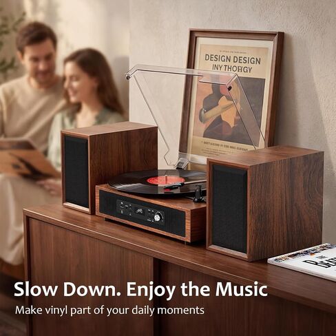 Vinyl Record Player 6 Speakers Loud Sound with 4+2 External Stereo Speakers,Bluetooth 3-Speed Turntable, Vinyl to USB Recording, 6-Speaker Audio System for Living Room Home Entertainment in Kuwait