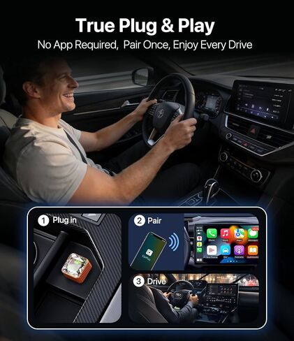 محول CarPlay لاسلكي 2026 لهاتف iPhone، تصميم نهائي زجاجي ممتاز، اتصال تلقائي 5s، دونجل CarPlay لاسلكي صغير متوافق مع Apple CarPlay، التوصيل والتشغيل للسيارات السلكية في المصنع، زمن استجابة منخفض in Kuwait