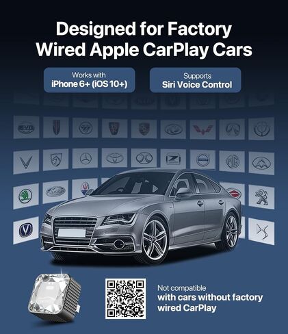 محول CarPlay لاسلكي 2026 لهاتف iPhone، تصميم نهائي زجاجي ممتاز، اتصال تلقائي 5s، دونجل CarPlay لاسلكي صغير متوافق مع Apple CarPlay، التوصيل والتشغيل للسيارات السلكية في المصنع، زمن استجابة منخفض in Kuwait
