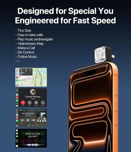 محول CarPlay لاسلكي 2026 لهاتف iPhone، تصميم نهائي زجاجي ممتاز، اتصال تلقائي 5s، دونجل CarPlay لاسلكي صغير متوافق مع Apple CarPlay، التوصيل والتشغيل للسيارات السلكية في المصنع، زمن استجابة منخفض in Kuwait