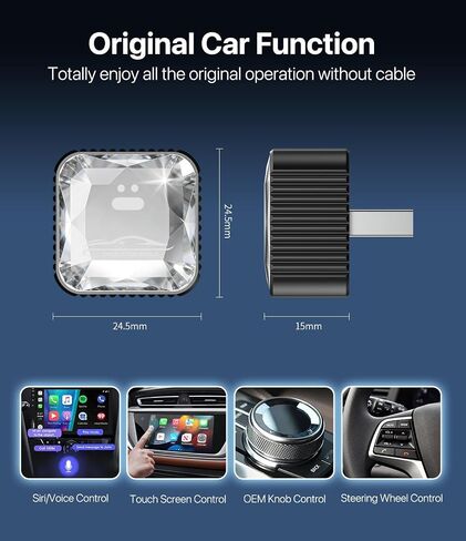 محول CarPlay لاسلكي 2026 لهاتف iPhone، تصميم نهائي زجاجي ممتاز، اتصال تلقائي 5s، دونجل CarPlay لاسلكي صغير متوافق مع Apple CarPlay، التوصيل والتشغيل للسيارات السلكية في المصنع، زمن استجابة منخفض in Kuwait