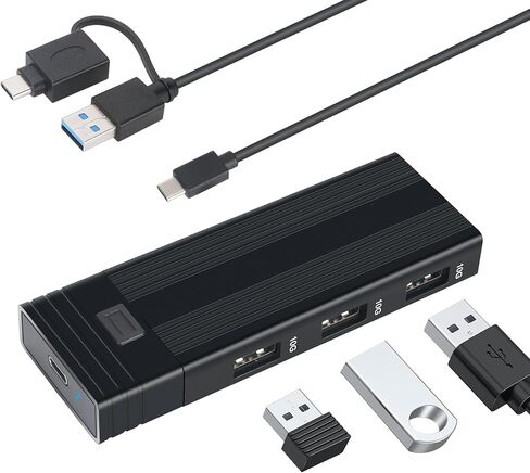 Fanblack Aluminum M.2 NVME SATA SSD Enclosure Adapter, USB 3.2 Gen 2 (10 Gbps) to NVME with 3 USB 3.2 Gen 2 10Gbps A Port , Support UASP Trim for SSDs 2242/2260/2280 in Saudi Arabia