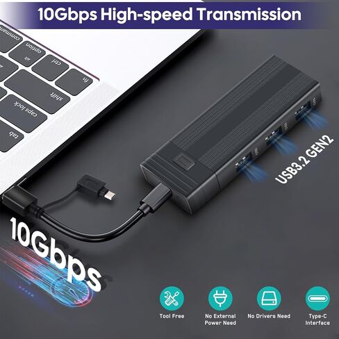 Fanblack Aluminum M.2 NVME SATA SSD Enclosure Adapter, USB 3.2 Gen 2 (10 Gbps) to NVME with 3 USB 3.2 Gen 2 10Gbps A Port , Support UASP Trim for SSDs 2242/2260/2280 in Saudi Arabia