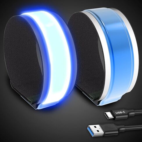 2 حزمة USB-C أضواء السلامة القابلة لإعادة الشحن للعدائين، 360 درجة عاكسة LED أساور شارات عاكسات للمشي في الليل in Kuwait