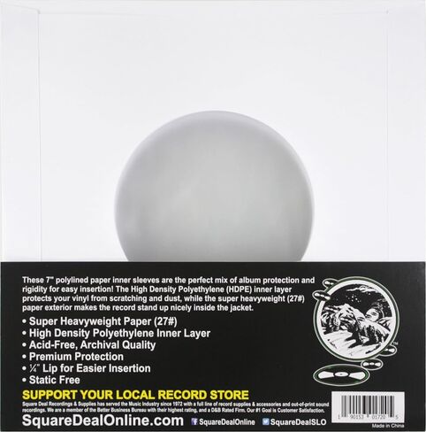 (250) Super Heavyweight Plastic Polylined Paper Inner Sleeves for 7 inch 45rpm Records - Archival Quality, Acid-Free, Static-Free - Premium Protection - #07IA in Kuwait