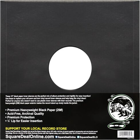 (50) Black Paper Super Heavyweight 12" Record Inner Sleeves with Center Hole - 12IWBK in Kuwait