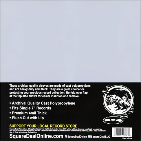 Square Deal Recordings & Supplies - 7" 45rpm Vinyl Record Outer Sleeves - Heavy Duty 4mil Thick - Archival Quality - Set of 500#07SP04 in Kuwait