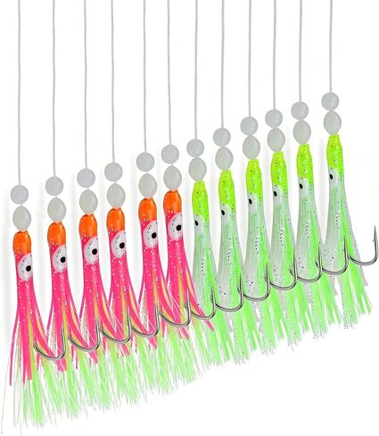 Squid Bait Fishing Rigs, Glow Pre-Tied Surf Fishing Lures Rigs 12pcs in Kuwait